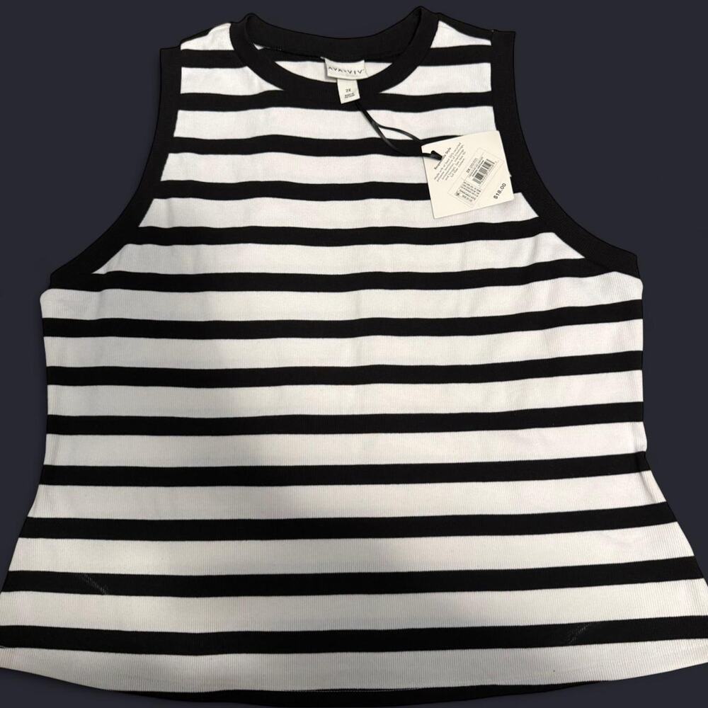 Ava & Viv Black White Striped Ribbed Tank Top 2X 20/22 NWT